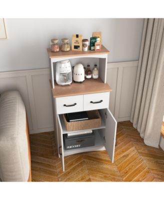 Wooden Kitchen Pantry Storage Cabinet with Drawer and Microwave Shelf