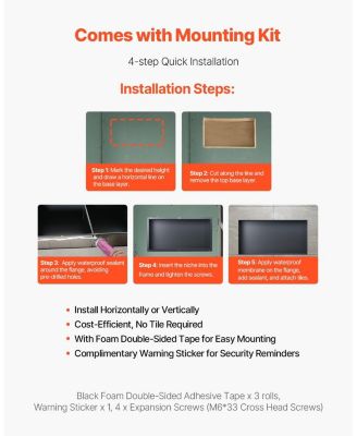 Frameless Stainless Steel Shower Niche Recessed Shelf for Bathroom Storage