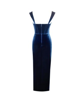 Women Odilia Teal Lace Velvet Maxi Dress