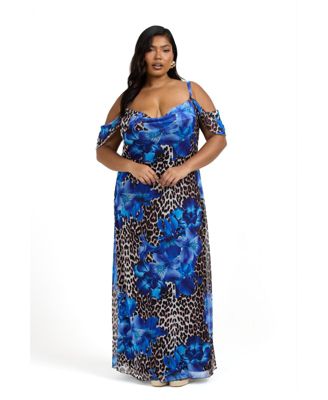 Women's Leopard Print And Floral Maxi Dress