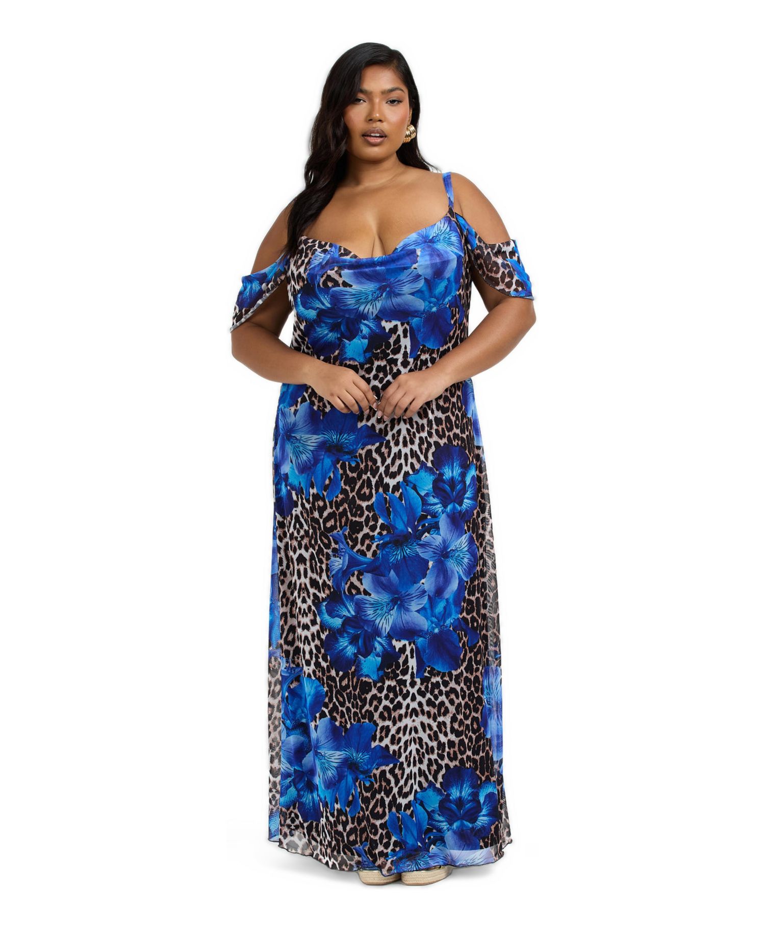 Women's Leopard Print And Floral Maxi Dress