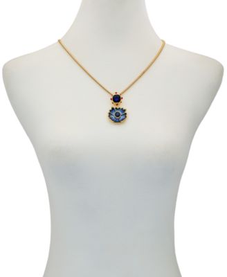 Glass Stone Gold-Tone Floral Drop Necklace