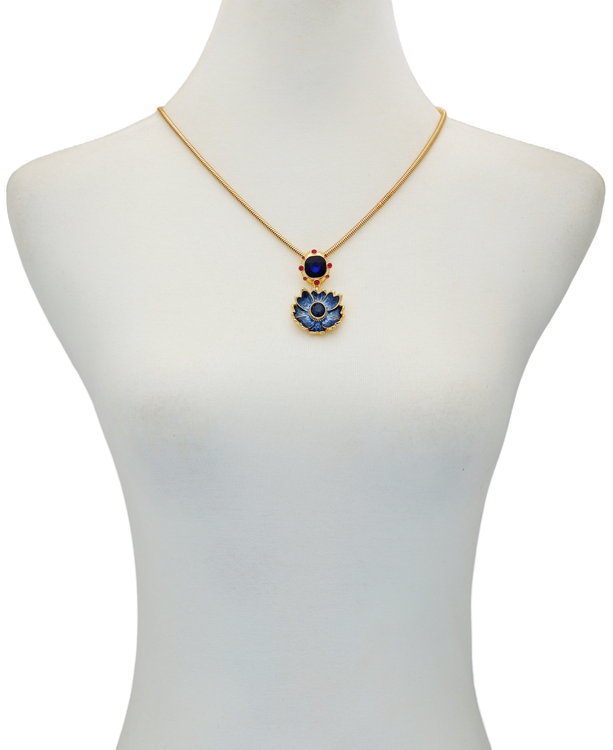 Guess Glass Stone Gold-tone Floral Drop Necklace In Gold