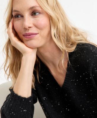 Petite Roving Sequin V-Neck Sweater, Macy's Exclusive 