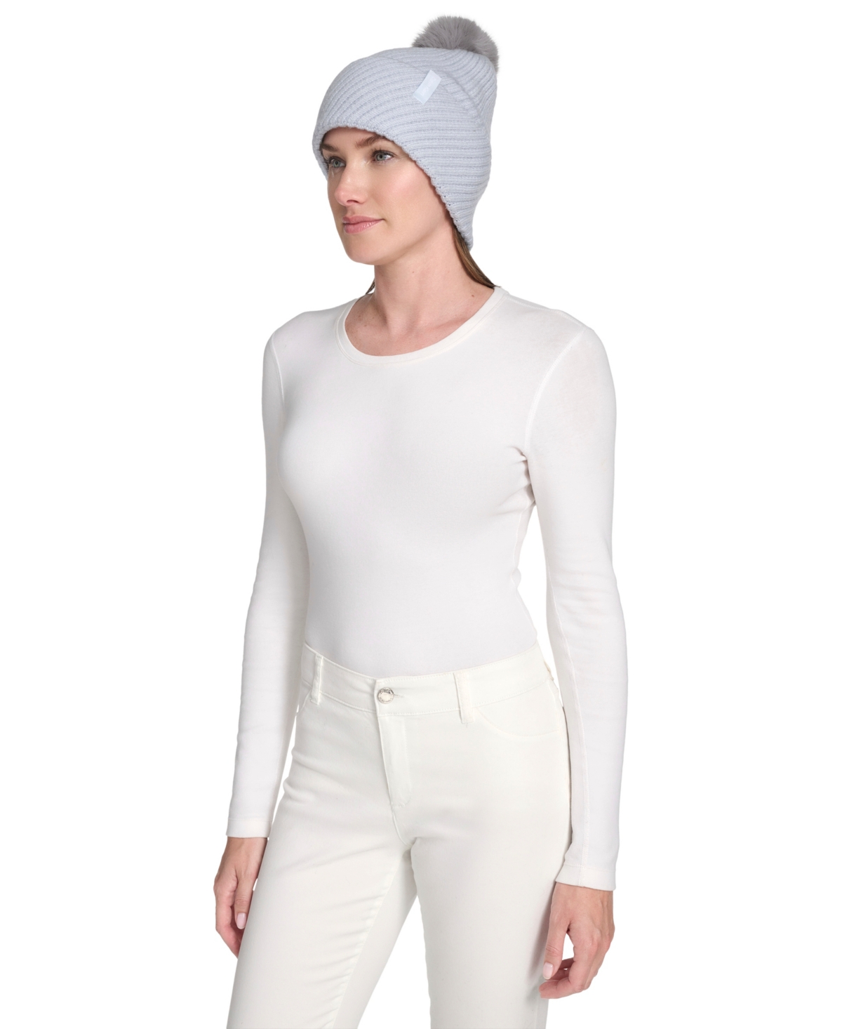 Calvin Klein Rib Pom Beanie In Blue