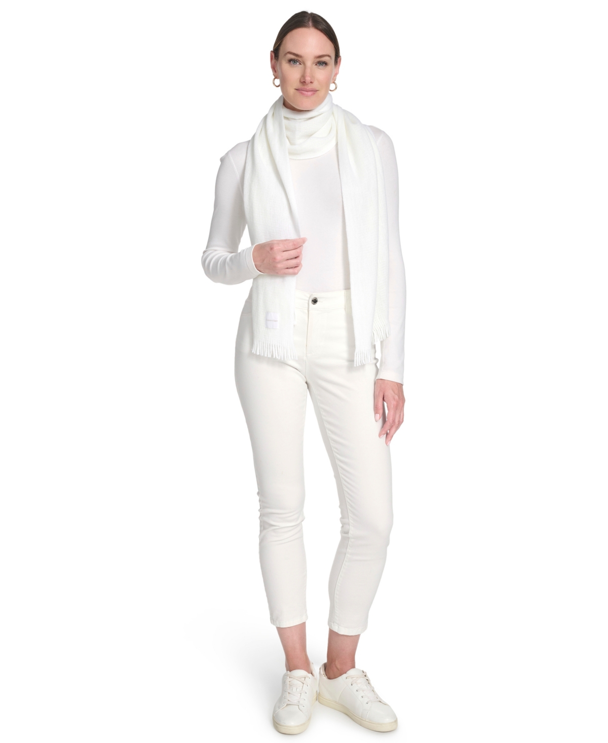 Calvin Klein Super Soft Fringe Detail Scarf In White