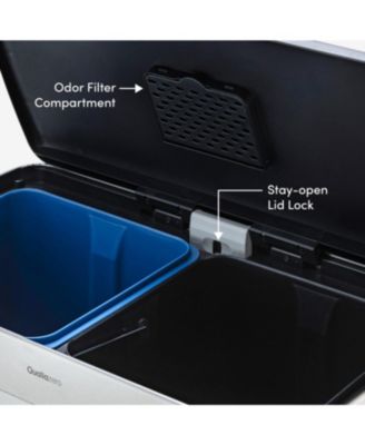 60L / 16 Gal (30L/8 Gal Split) Rectangular Recycle Step Can - Stainless Steel with Black Plastic Lid 