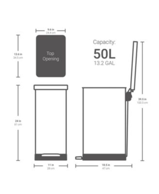 50L / 13.2 Gal Slim, Stainless Steel Step On Trash Can with ring liner