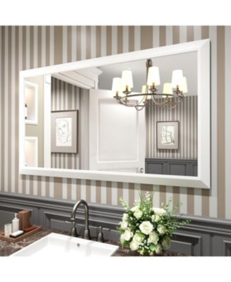 Bathroom Mirror, 55" x 32" Inch Thick Metal Framed Wall Mirrors for Over Sink, Bedroom, Living Room, Entryway, Rectangle Wall-Mounted Mirrors in White(Horizontal/Vertical)