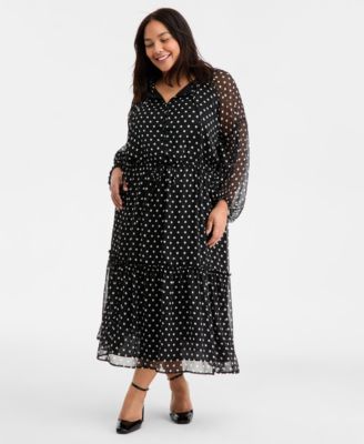 On 34th - Trendy Plus Size Chiffon Polka-Dot Tie-Waist Maxi Dress