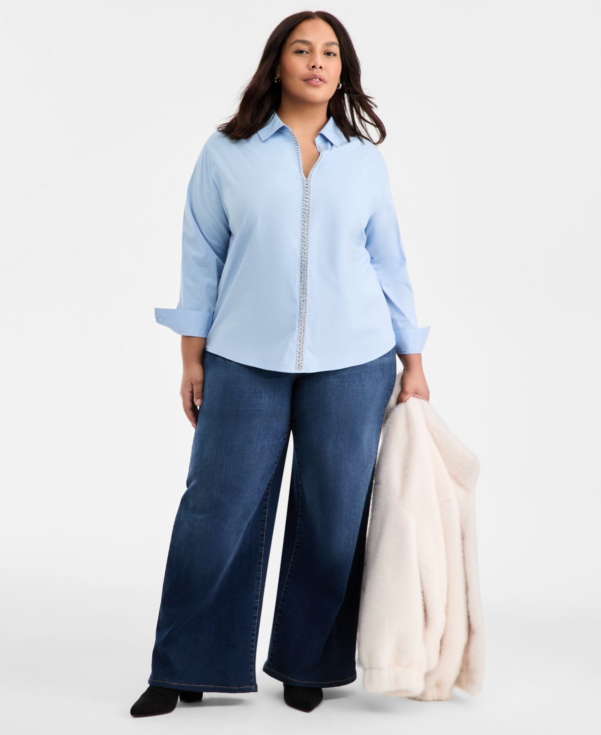 On 34th Trendy Plus Solid Embellished Popover Top, Macy's Exclusive