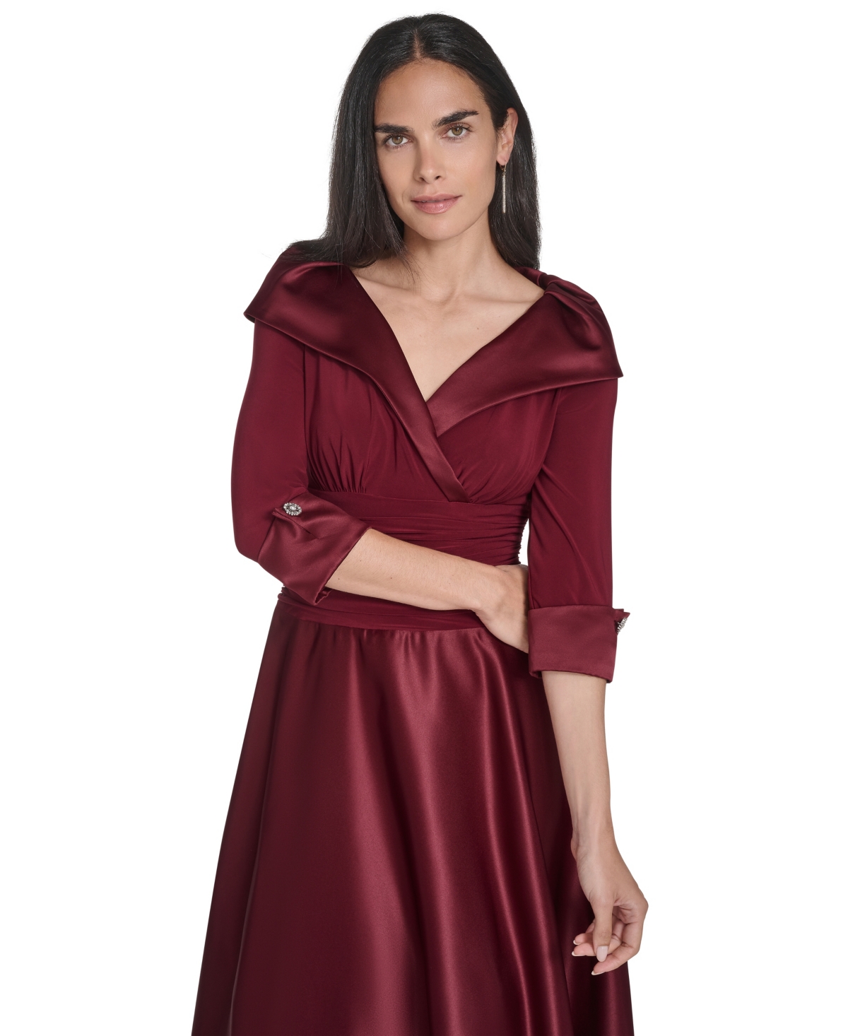 Jessica Howard Petite Rhinestone 3/4-sleeve Dress In Red