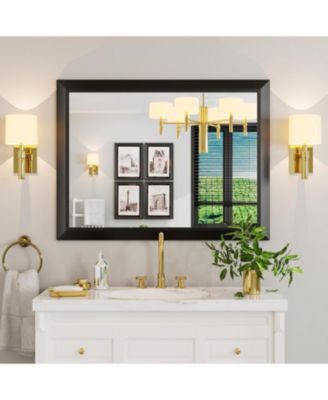 Bathroom Mirror, 40" x 30" Inch Thick Metal Framed Wall Mirrors for Over Sink, Bedroom, Living Room, Entryway, Rectangle Wall-Mounted Mirrors in Black(Horizontal/Vertical)