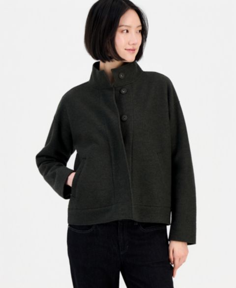 Женские куртки Eileen Fisher Petite Stand Collar Long-Sleeve Jacket