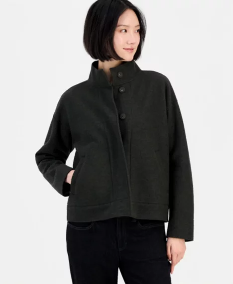 Petite Stand Collar Long-Sleeve Jacket - Woodland