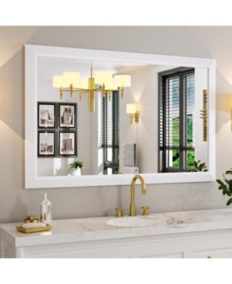 Bathroom Mirror, 48" x 30" Inch Thick Metal Framed Wall Mirrors for Over Sink, Bedroom, Living Room, Entryway, Rectangle Wall-Mounted Mirrors in White(Horizontal/Vertical)