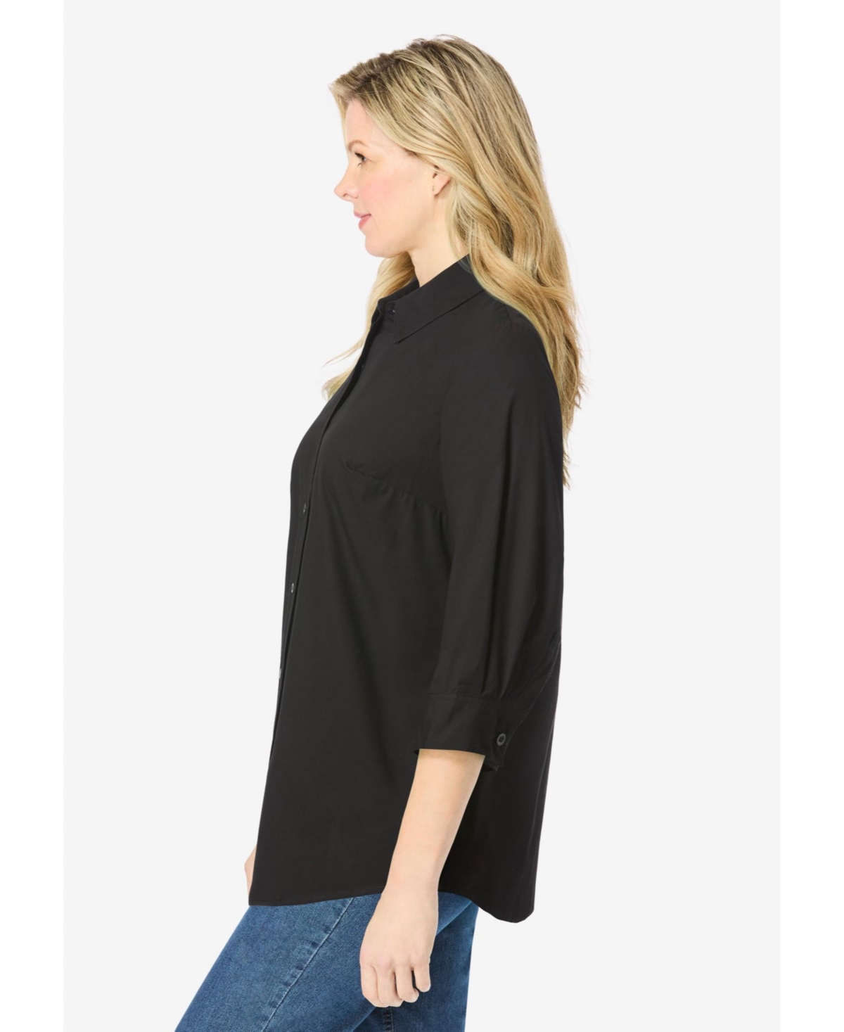 Woman Within Plus Perfect Three Quarter Sleeve Shirt