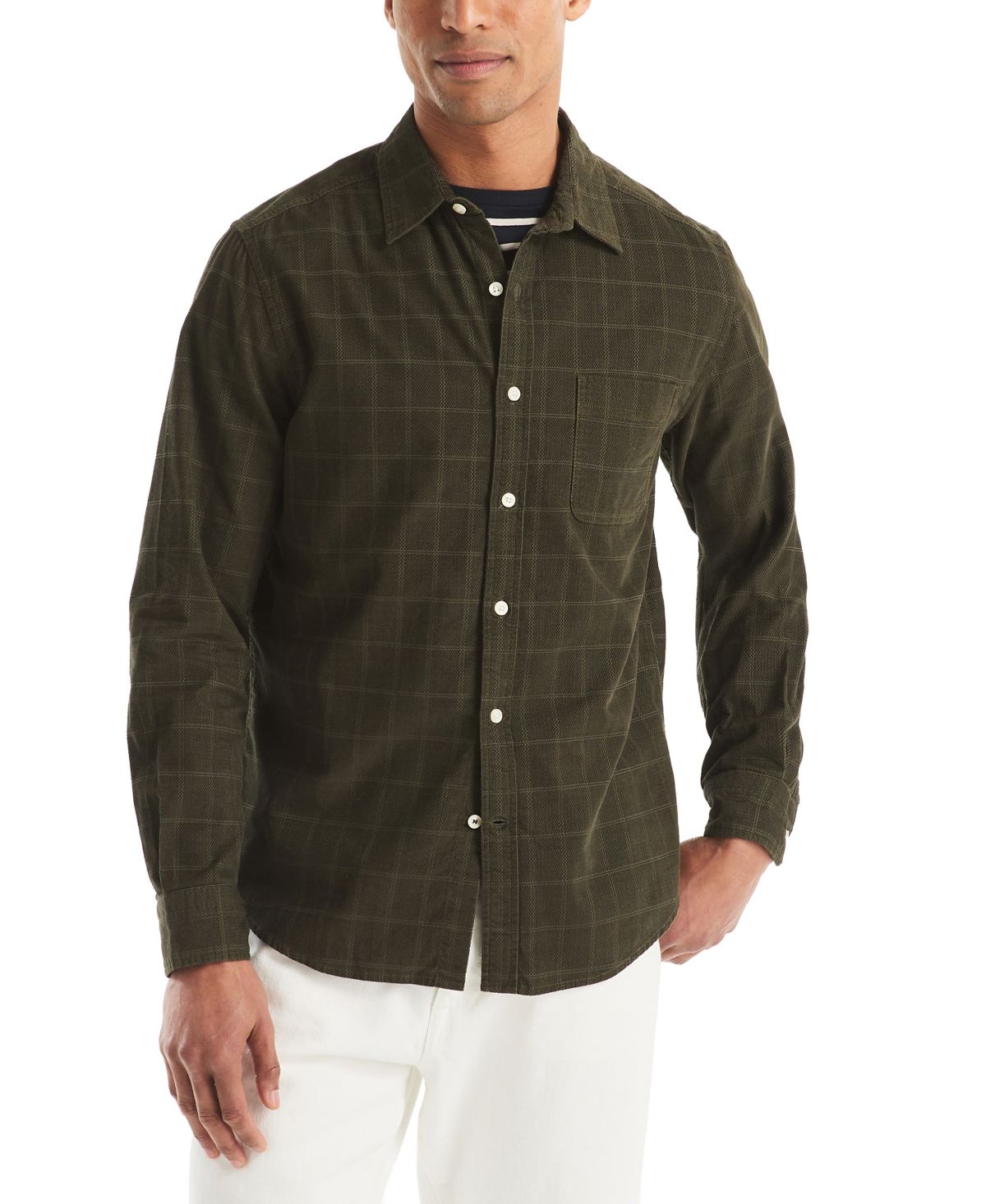 Мужская вельветовая клетчатая рубашка Dobby с длинным рукавом