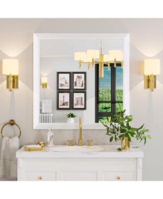 Bathroom Mirror, 36" x 36" Inch Thick Metal Framed Wall Mirrors for Over Sink, Bedroom, Living Room, Entryway, Rectangle Wall-Mounted Mirrors in White(Horizontal/Vertical)