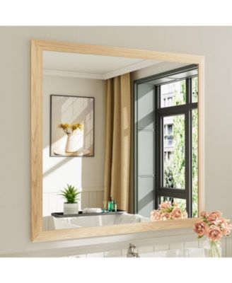 Bathroom Mirror, 40" x 38" Inch Thick Metal Framed Wall Mirrors for Bedroom, Rectangle Wall-Mounted Mirrors in Dark Brown(Horizontal/Vertical)
