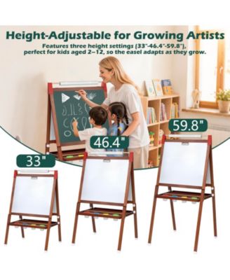 26" Wide 3 in 1 Kids Easel Height Adjustable Art Easel with Chalkboard, Whiteboard & Paper Roll