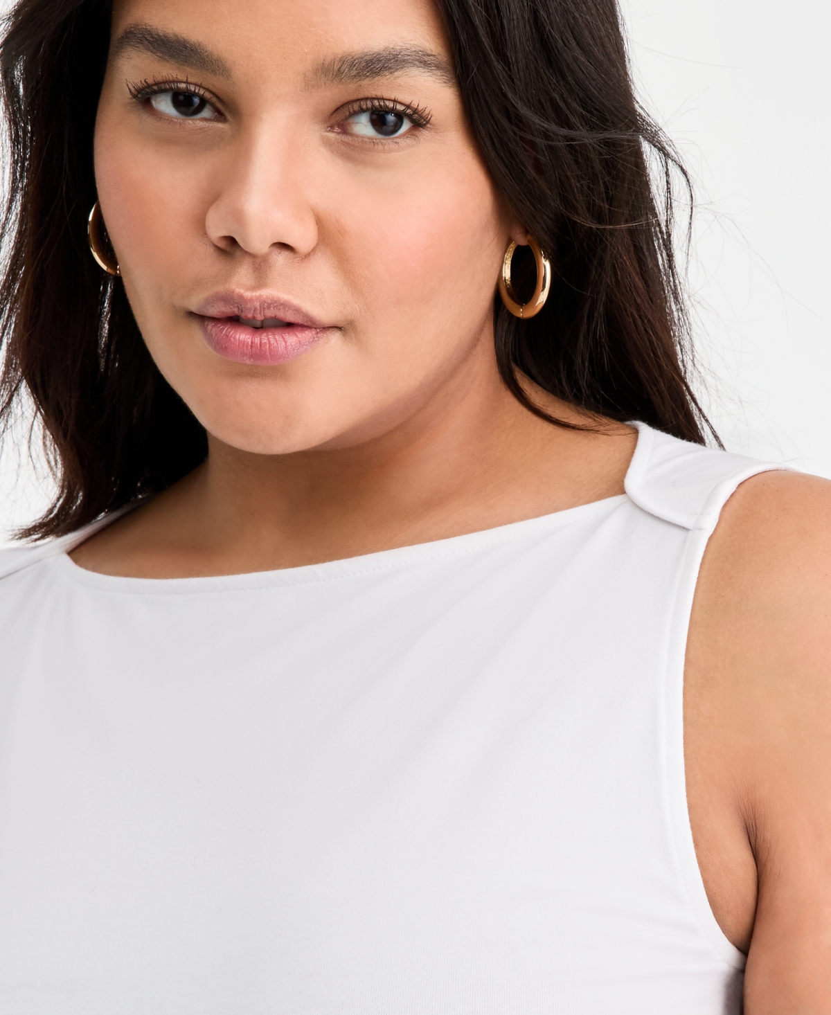 On 34th Trendy Plus Size Knit Boat-neck Tank Top, Macy's Exclusive In White
