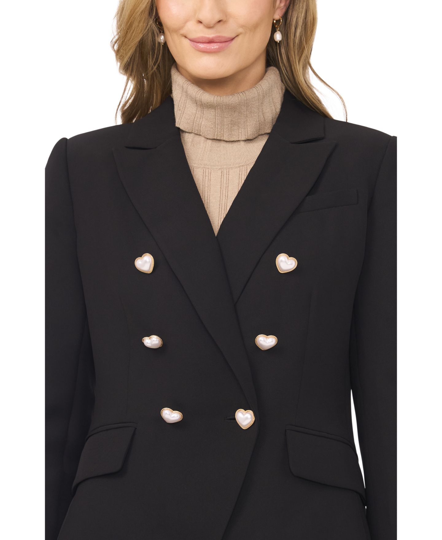 Женский пиджак CeCe Valentine's Double-Breasted Heart-Button-Up Blazer, цвет: Насыщенный чёрный — фото 3