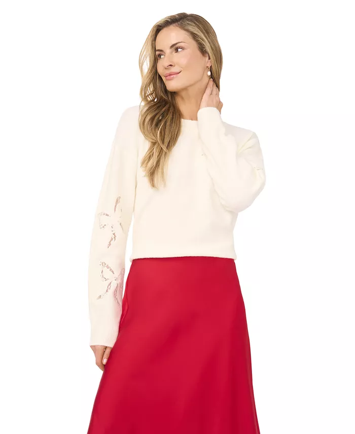 Women's Crewneck Lace Bow Long-Sleeve Sweater