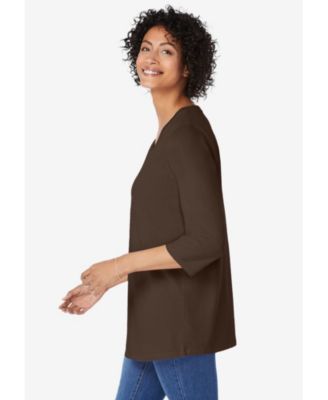 Plus Size Perfect Three-Quarter Sleeve V-Neck Tunic