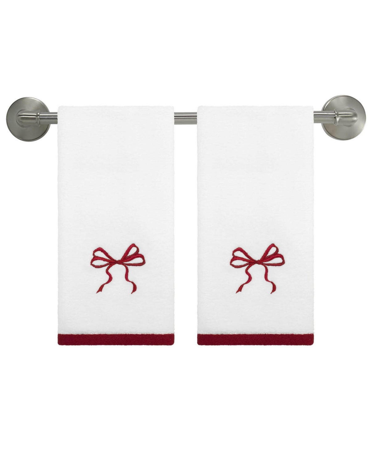 Avanti Christmas Bows Cotton 2-pc. Fingertip Towel Set, 18" X 11" In White