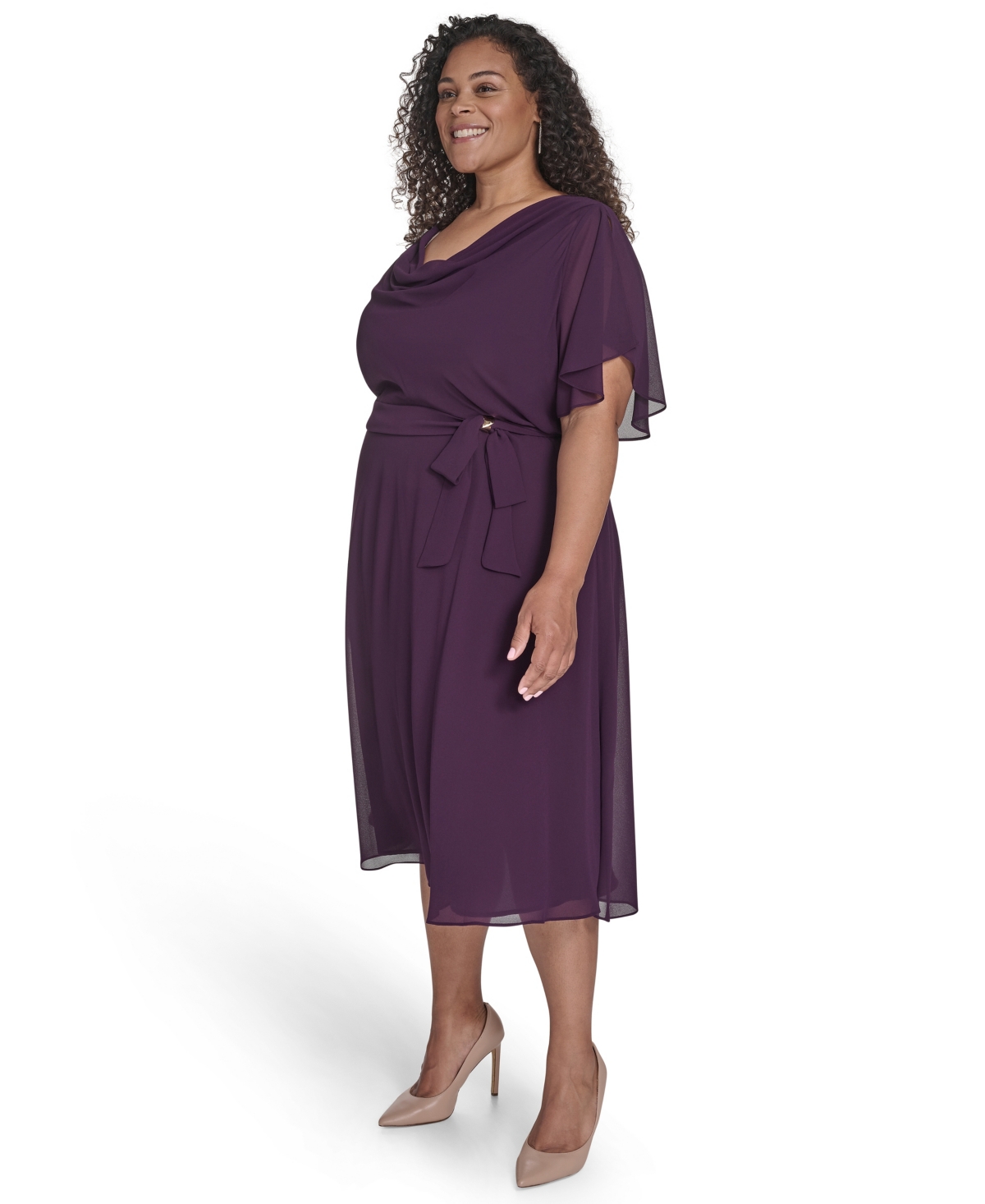 Jessica Howard Plus Size Cowl Neck Belted Midi Dress In Purple