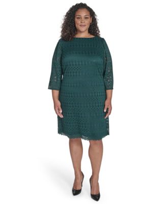 Jessica Howard - Plus Size Lace 3/4-Sleeve Shift Dress