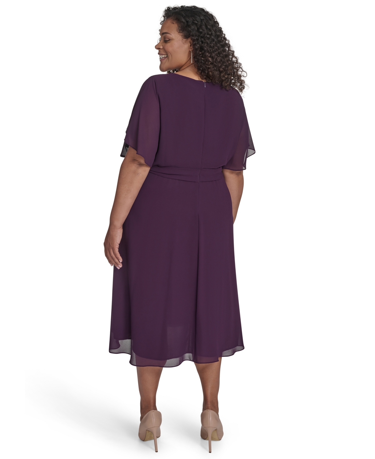 Jessica Howard Plus Size Cowl Neck Belted Midi Dress In Purple