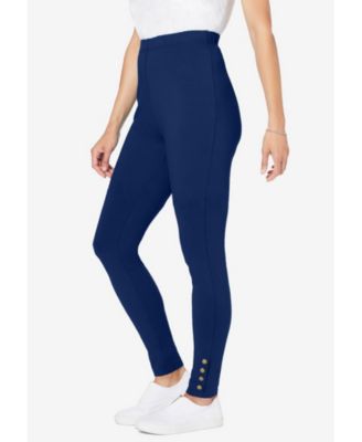 Plus Size Stretch Cotton Snap-Trim Legging