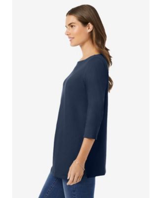 Plus Size Perfect Three-Quarter Sleeve Boatneck Tee