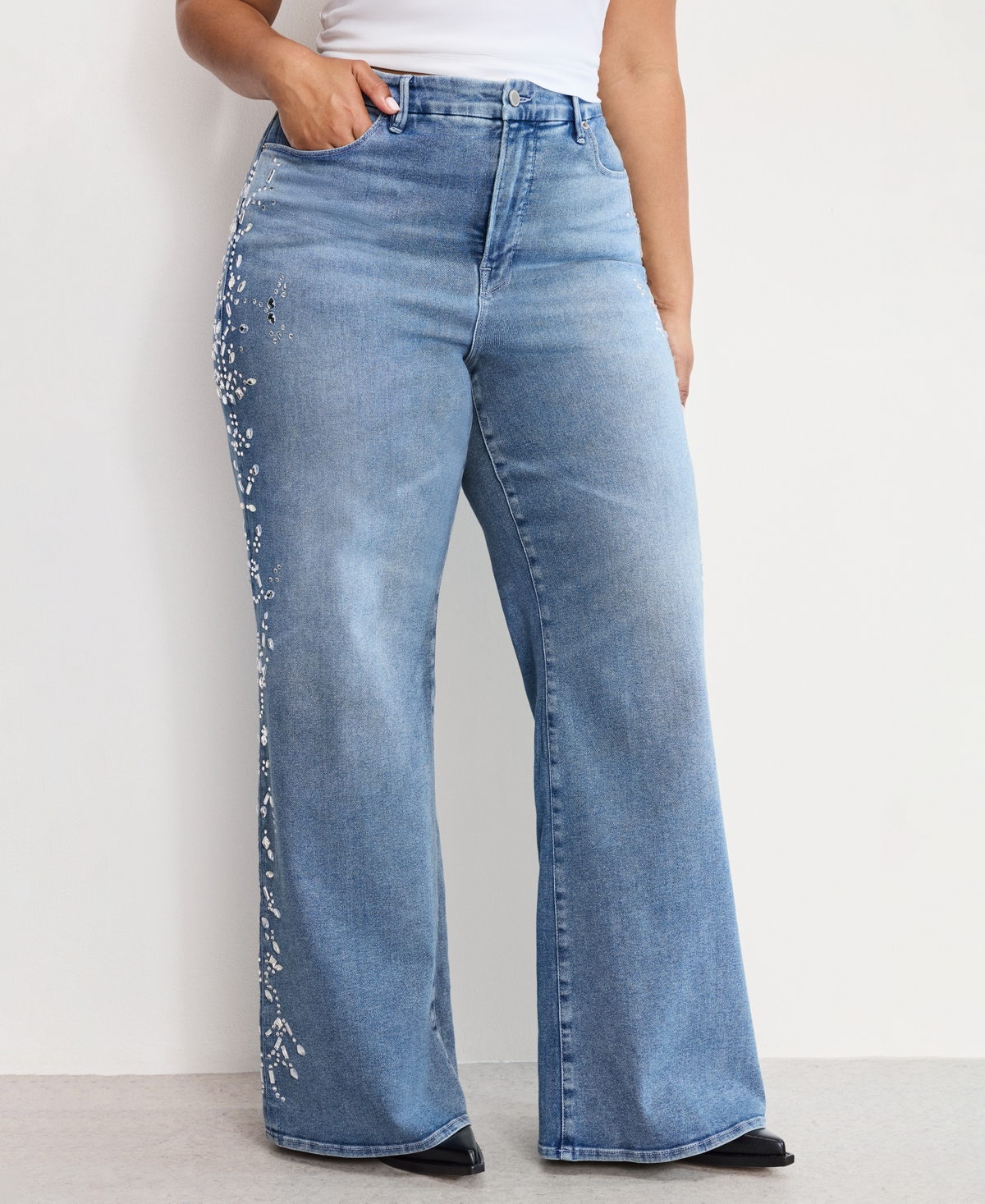 Good American Women's Dolly Joleans Embellished High Rise Jeans