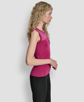 Women's Asymmetric Sheer Panel Sleeveless Sweater