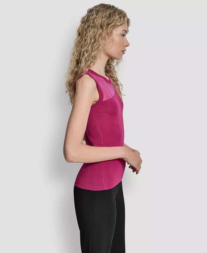 Women's Asymmetric Sheer Panel Sleeveless Sweater - thumbnail 2
