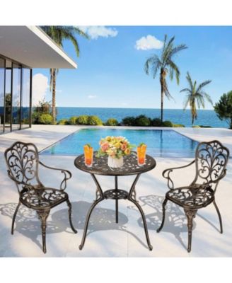 Patio Bistro Sets 3 Piece Outdoor Cast Aluminum Patio Bistro Set, Patio Table and Chairs Set of 2 with Umbrella Hole for Yard, Garden, Balcony, Poolside, Antique Bronze