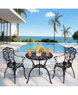 Patio Bistro Sets 3 Piece Outdoor Cast Aluminum Patio Bistro Set, Patio Table and Chairs Set of 2 with Umbrella Hole for Yard, Garden, Balcony, Poolside, Black