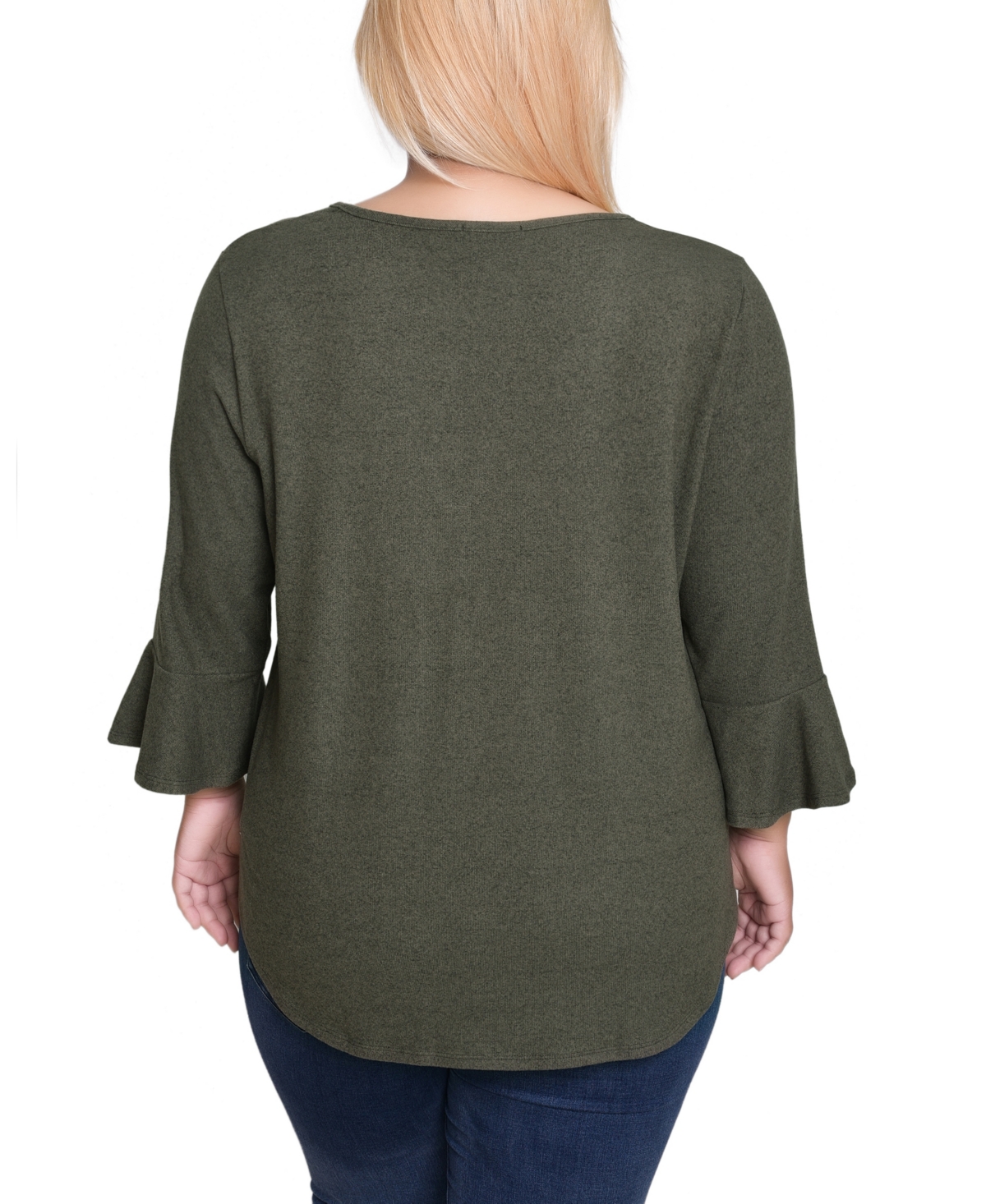 Ny Collection Plus Size 3/4 Bell Sleeve Top In Green