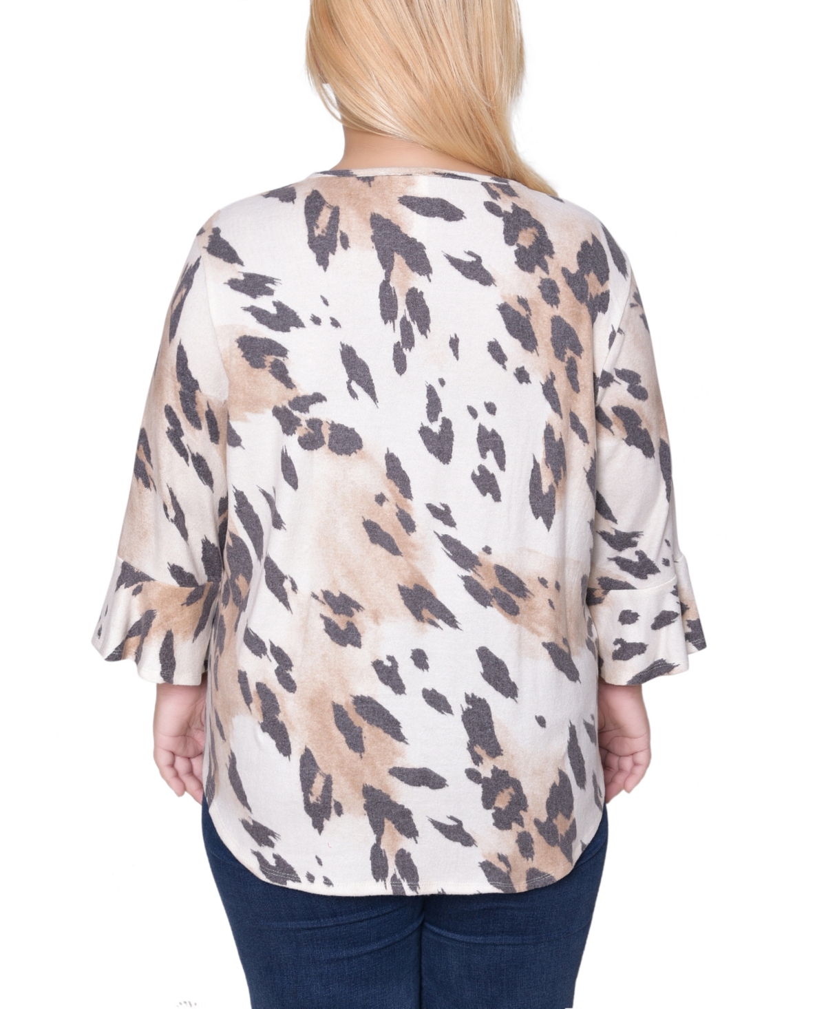 Ny Collection Plus Size 3/4 Bell Sleeve Top In Multi