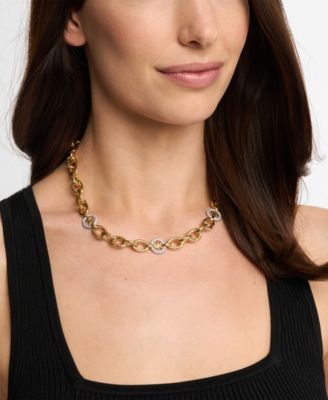 Cubic Zirconia Logo Chain Necklace