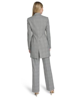 Calvin Klein Womens Houndstooth One Button Jacket Long Sleeve Blouse Modern Fit Pants In Gray