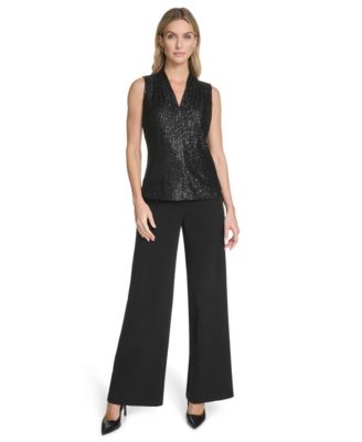 Women's Sequin Detail V-Neck Blouse