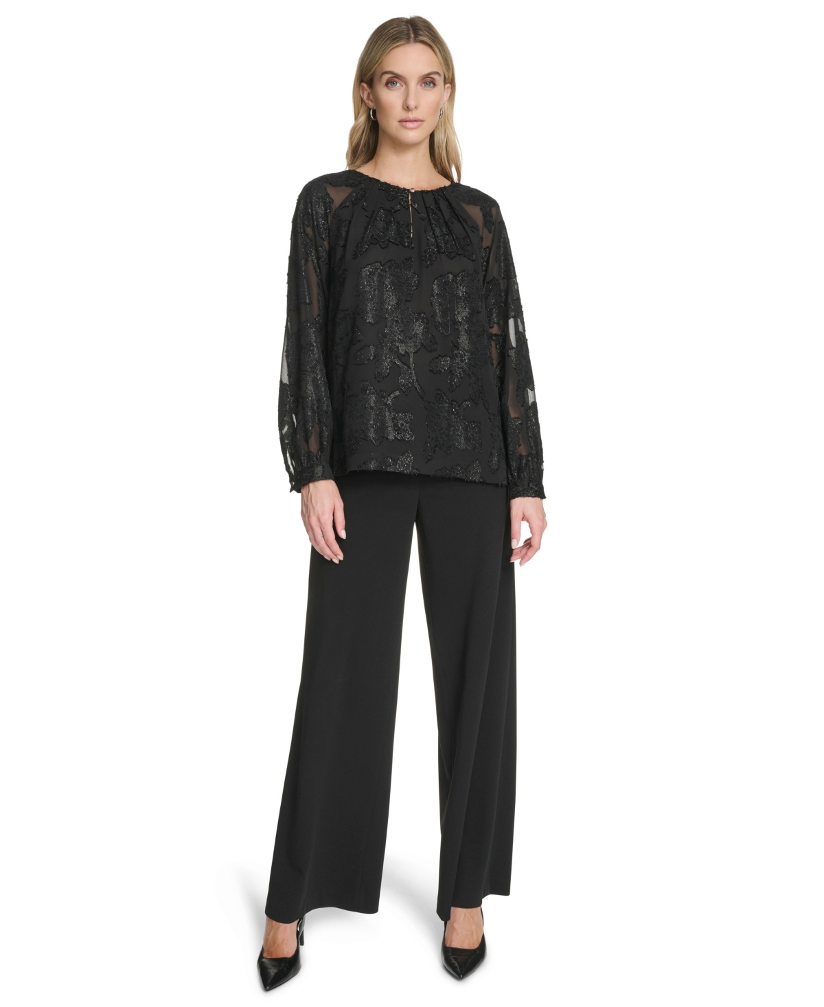 Calvin Klein Women's Raglan Sleeve Metallic Blouse In Black