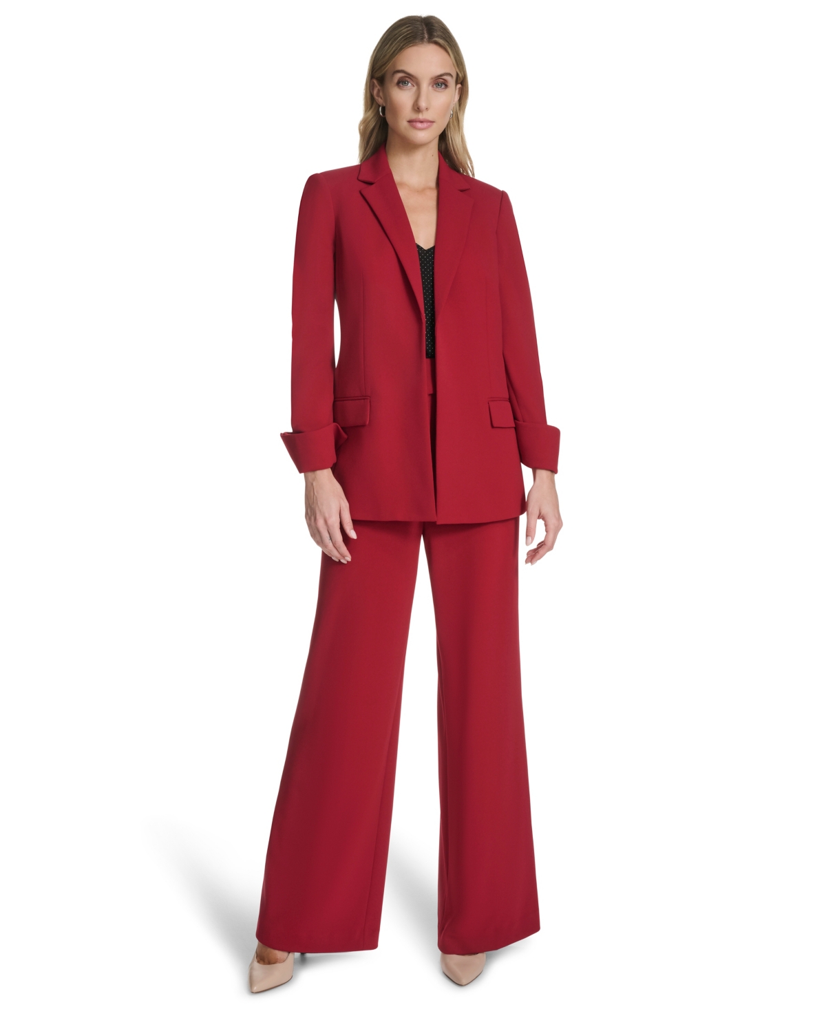 Calvin Klein Women's Notch Lapel Open-front Jacket In Red