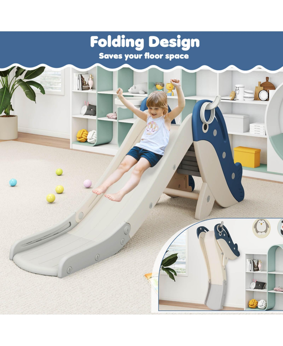 4-in-1 Toddler Slide Playground with Basketball Hoop Ball Ring Toss Climbing