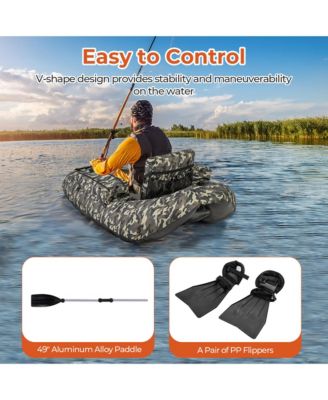 Inflatable Float Tube w/ Fish Ruler Rod Holder Storage Pockets Flippers Paddle