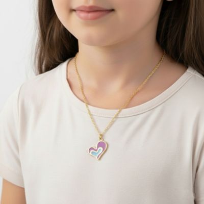 14k Gold Plated with Colored Enamel Heart Design Pendant Necklace